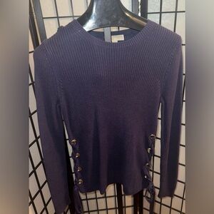 Michael By Michael Kors Purple Tunic Sweater with Side Ties Gold Embellishments